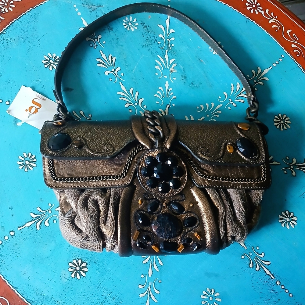 COLE HAAN Brown /Cooper VINTAGE 2005 G Collection Shoulder Bag With Chain / Knit